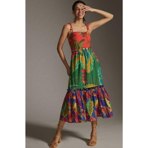 NWT Farm Rio Dress Floral Maxi Red Green Size S - Picture 2 of 16
